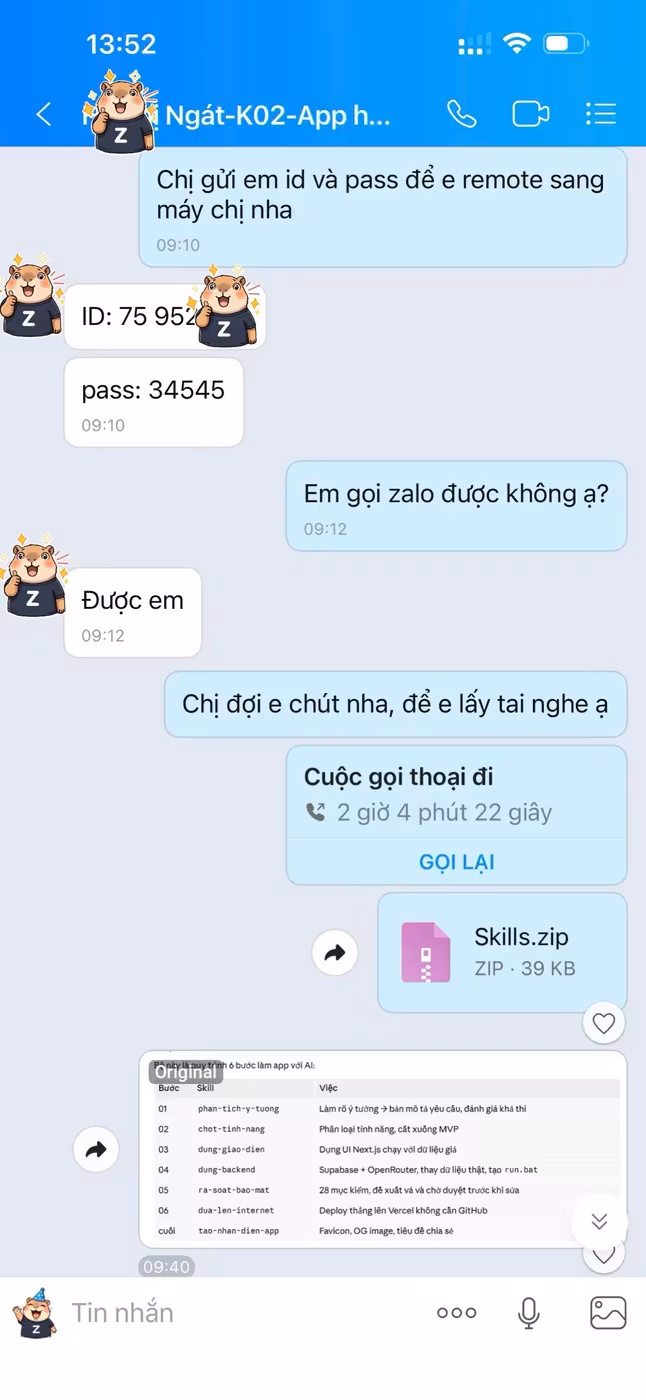 Cuộc gọi hỗ trợ 2 giờ 4 phút